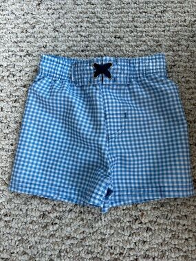 Rugged Butts blue white checked gingham swim boys bathing suit 12-18 months